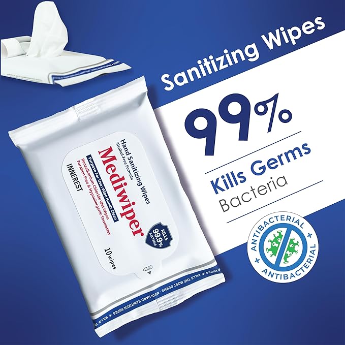 Mediwiper 10 Count Alcohol-Free Sanitizing Wipes, Hand Sanitizer, Disinfecting Large Unscented Wet Wipes Bulk (1000 Wipes (10ct*10pk))