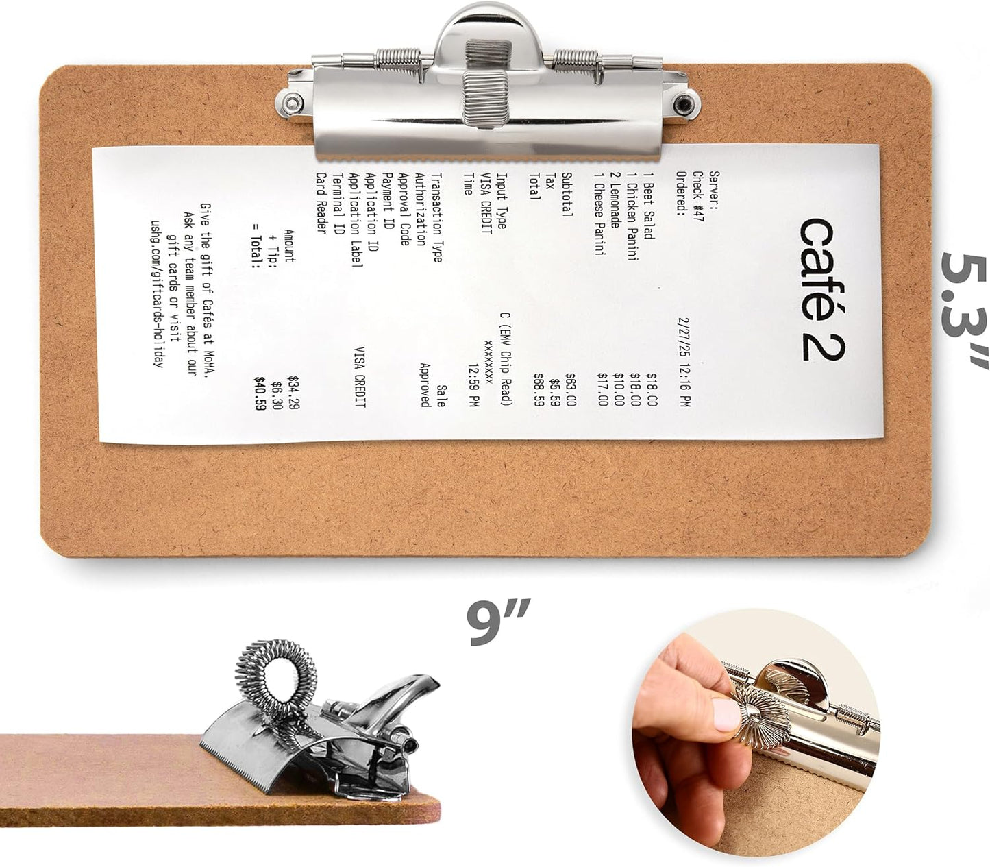 Officemate 5" x 9" Clipboard for Receipts, Low Profile Metal Clip & Pen Holder on Side, Memo Size for Restaurants, Hotels, Food Trucks, Bars, Schools, and Other Venues, 12 Clipboards (83158)