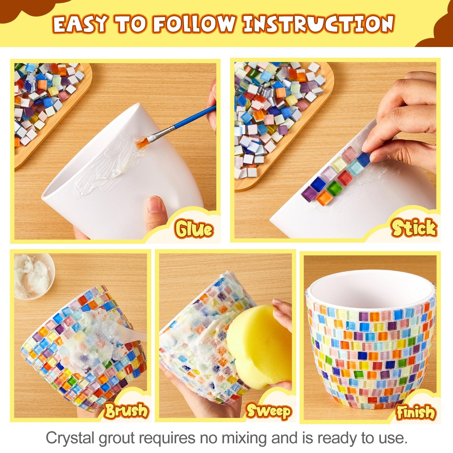 Tioncy 2 Set Mother's Day Mosaic Coaster DIY Vase Mosaic Painting Kit for Adults Gift, DIY Arts and Craft Kits Vase Flower Accessories Art Kit for Room Decor Craft, Home Decor Gifts(Rainbow)