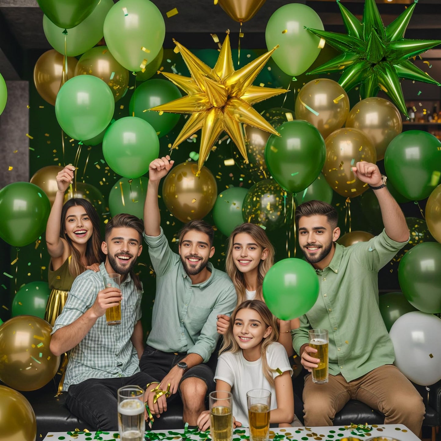 KARLURE Green and Gold Balloon Arch Kit with Stars, Emerald Green and Gold Party Decorations for 2026 Graduation Prom World Cup Birthday Baby Shower Dinosaur Jungle Party Supplies