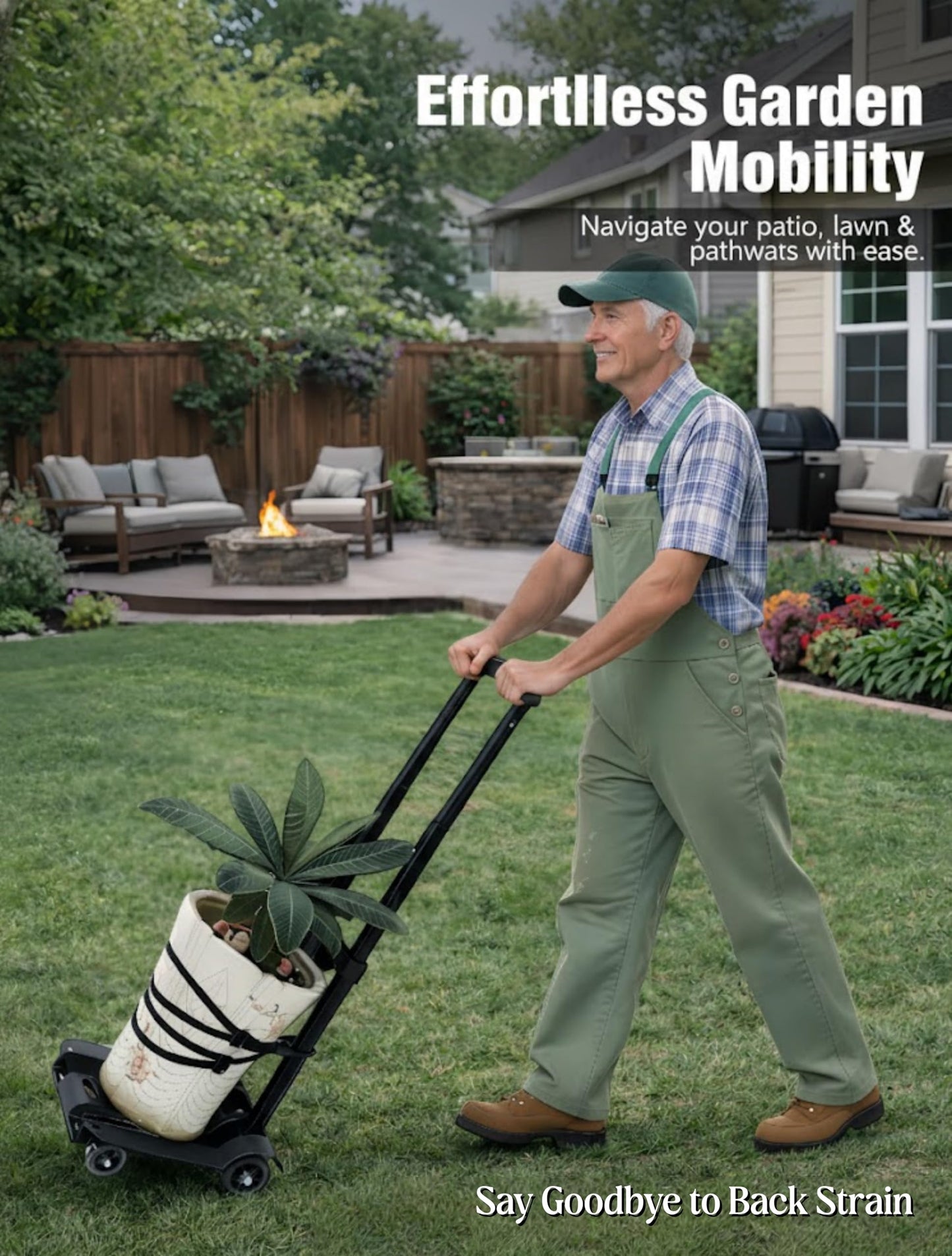 OWFCCLA Heavy Duty Plant Mover with Wheels - 132lbs Capacity Plant Caddy, Folding Hand Truck Dolly & PotLifter Straps Set, Adjustable Potted Plant Dolly for Heavy Outdoor Pots, Garden, Stairs & Indoor