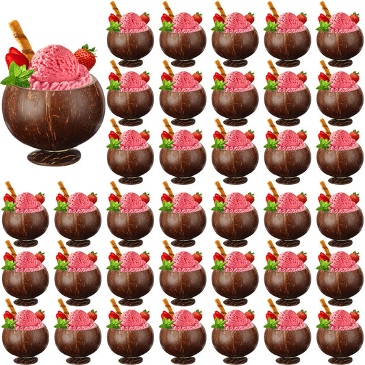 Tioncy 36 Pcs 13.5 oz Coconut Shell Cups Bulk Hawaiian Party Supplies Polished Natural Coconut Bowls Luau Party Favors Tiki Decorations for Cocktail Drinking Smoothie Salad Ice Cream