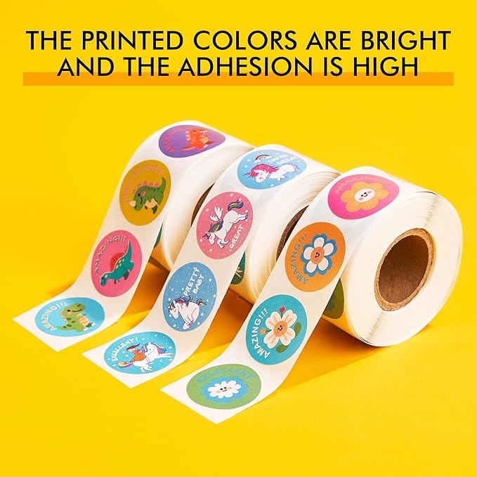 3 Roll Reward Stickers, 1500 Pcs Motivational Stickers for Kids, School Supplies Roll Sticker for School Classroom, 24 Designs (Each Measure 1” in Diameter), Include Dinosaur/Unicorn/Flower Patterns