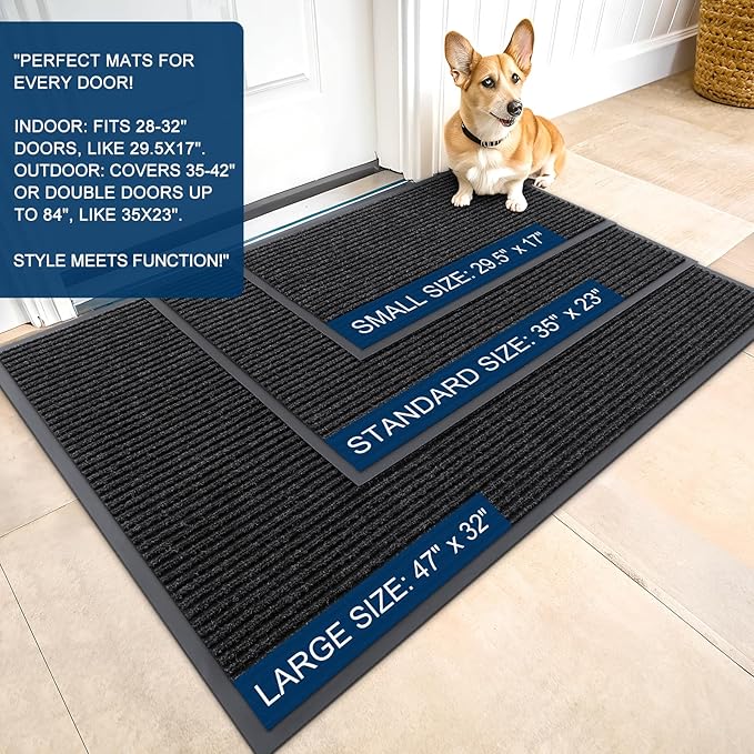 OLANLY Front Door Mat Indoor Outdoor Entrance, Waterproof Heavy Duty Doormat, Fade Resistant, Low Profile, Easy Clean Patio Porch Welcome Floor Mats for Entry, 71x30, Off-Black