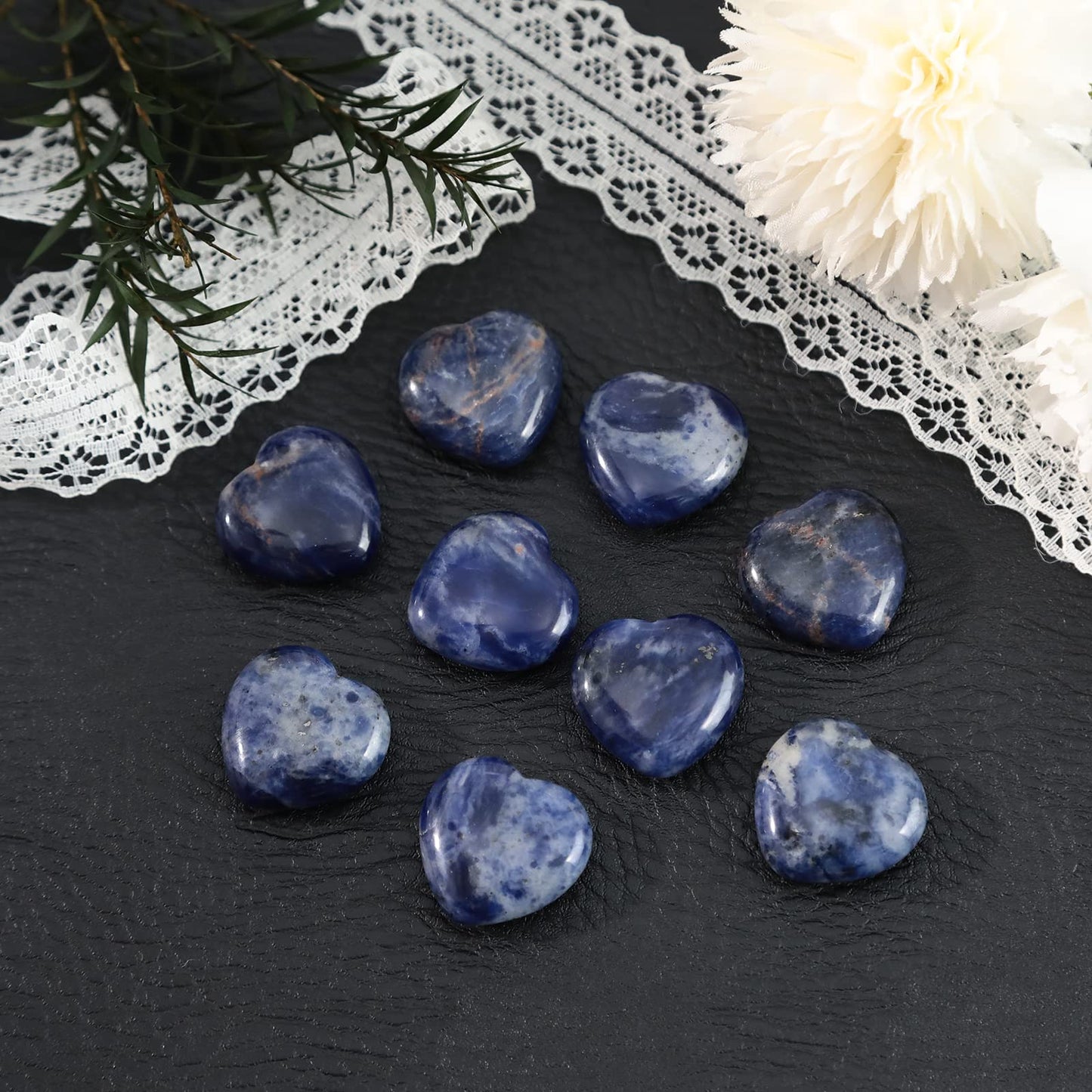 Loveliome 4 Pcs Natural Sodalite Love Heart Palm Stone Reiki Balancing Worry Stone(1 Inch)