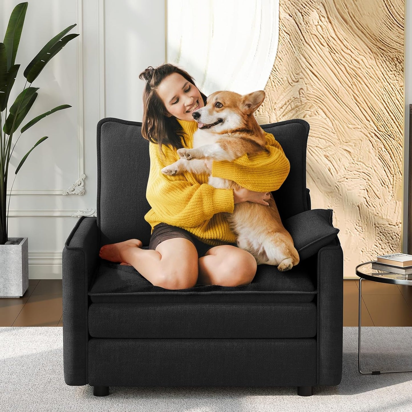 Vesgantti 40" Single Seat Sofa, Comfy Cloud Couch Deep Seat Upholstered Couch Chenille Modern Sofa with Armrest Pillow, Easy Assembly for Living Room, Bedroom and Apartment, Black