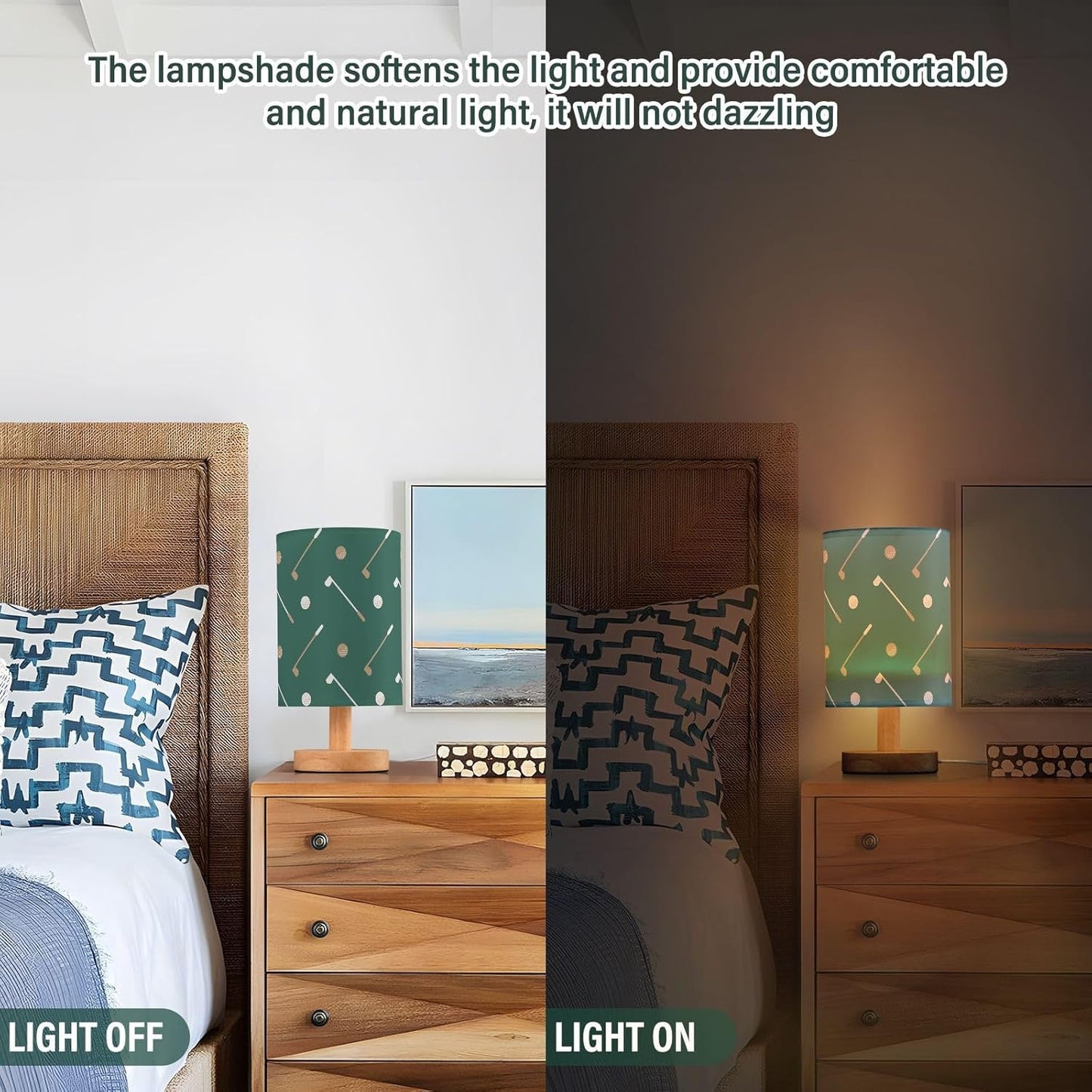 Bedroom Lamp Golf Club and Golf Ball Bedside Table Lamp with USB Port Desk Light LED Night Light for Nightstand