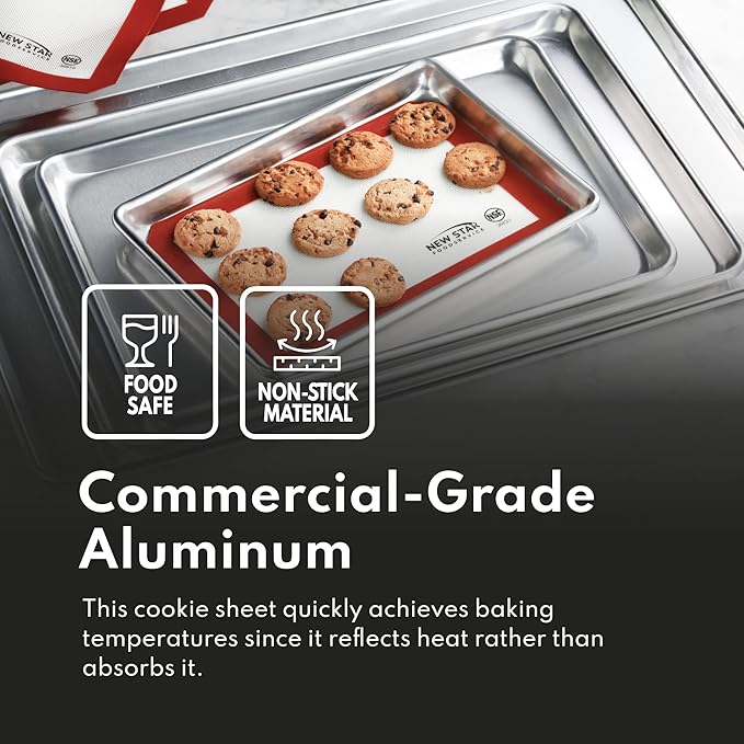 New Star Foodservice Commercial 18-Gauge Aluminum Sheet Pan and Silicone Baking Mat Set, 18 x 26 inch (Full Size)