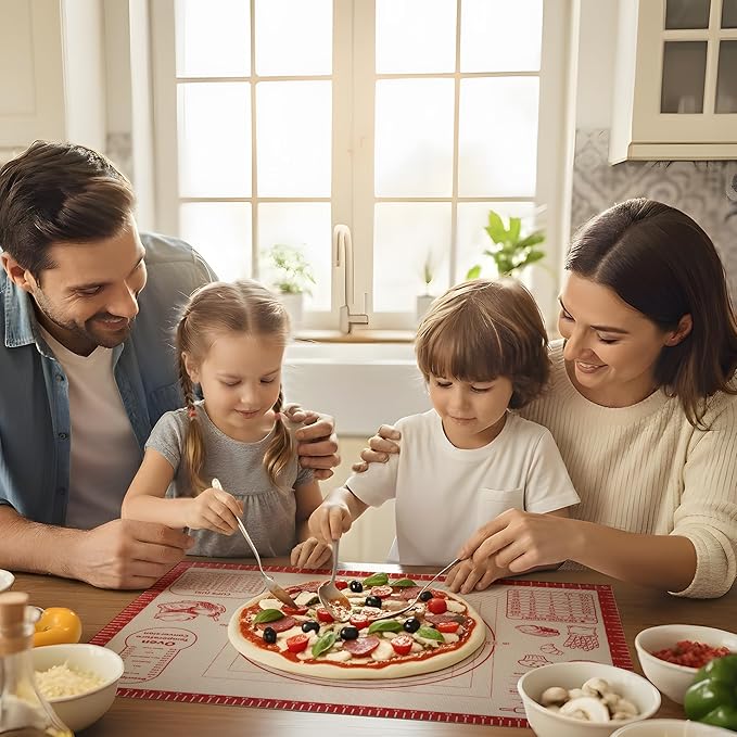 Silicone Baking Pastry Dough Mat - Non Slip Rolling Mat with Measurement Guides, Thick Reusable Kneading Board for Bread, Pizza, Cookies, Fondant, Nonstick Baking Sheet for Kitchen Counter, 20x28inch