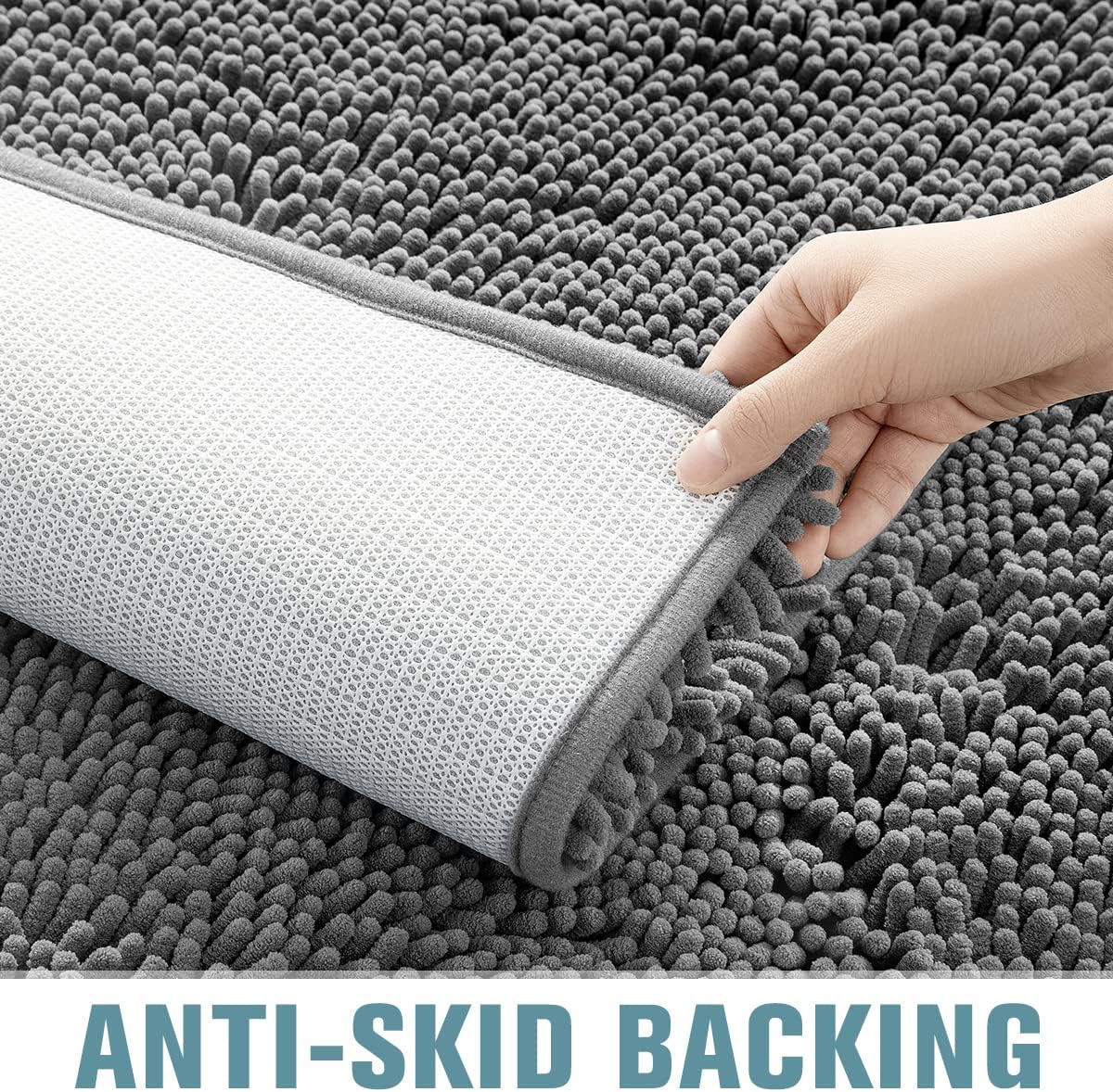 SONORO KATE Bathroom Rug,Non-Slip Bath Mat,Soft Cozy Shaggy Thick Bath Rugs for Bathroom,Plush Rugs for Bathtubs,Water Absorbent Rain Showers and Under The Sink (Dark Grey, 36" x 24" Plus 17" x 24")