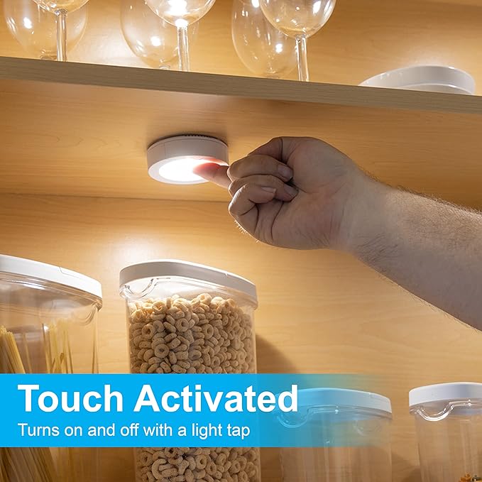 GE Touch Activated LED Puck Lights, 20 Lumens, White, 25434