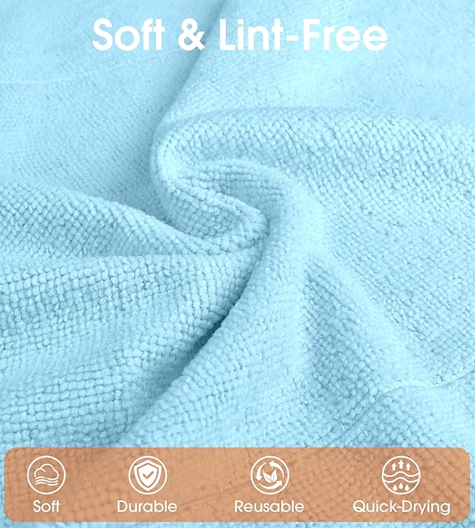 Microfiber Cleaning Cloth Roll–100 Pack, Tear Away Microfiber Towels, Reusable, Washable, Scratch-Free, Kitchen Towels for Car, Home, Kitchen, Glass, Dishes (Blue)