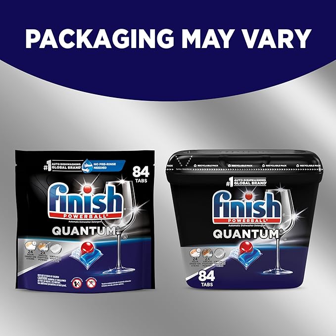 Finish Quantum Dishwasher Pods, No Pre-Rinse Dishwasher Detergent Soap Removes 24HR Dried-On Stain and Grease, Leaving a Virtually Spotless Shine, 84 Count
