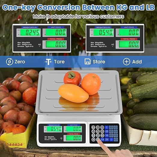 Goplus 66lb Price Computing Scale, Commercial Food Scale with Dual LCD Displays, Rechargeable Battery, Stainless Steel Platform, Price Calculation for Farmers Market, Deli, Meat Shop (Not for Trade)