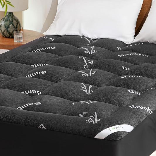 Love's cabin Full Size Mattress Topper, Rayon Derived from Bamboo, 900 GSM Mattress Topper Pad, Thick Pillow Top Mattress Pad with Stretches up 8"-20" Deep Pocket(54"x75"), Black