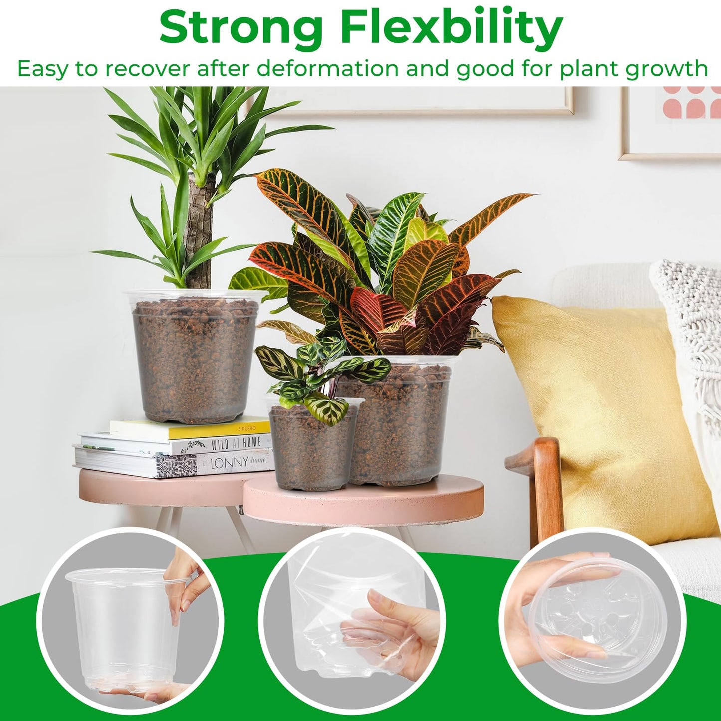 FUIJOL 6/8/10/12 Inch Large Clear Nursery Pots with Drainage, 16 Pack Clear Plastic Nursery Pots for Plants, Garden Seedling Starter Plant Pots for Succulents, Flower & Vegetable (6/8/10/12in-16Pack)