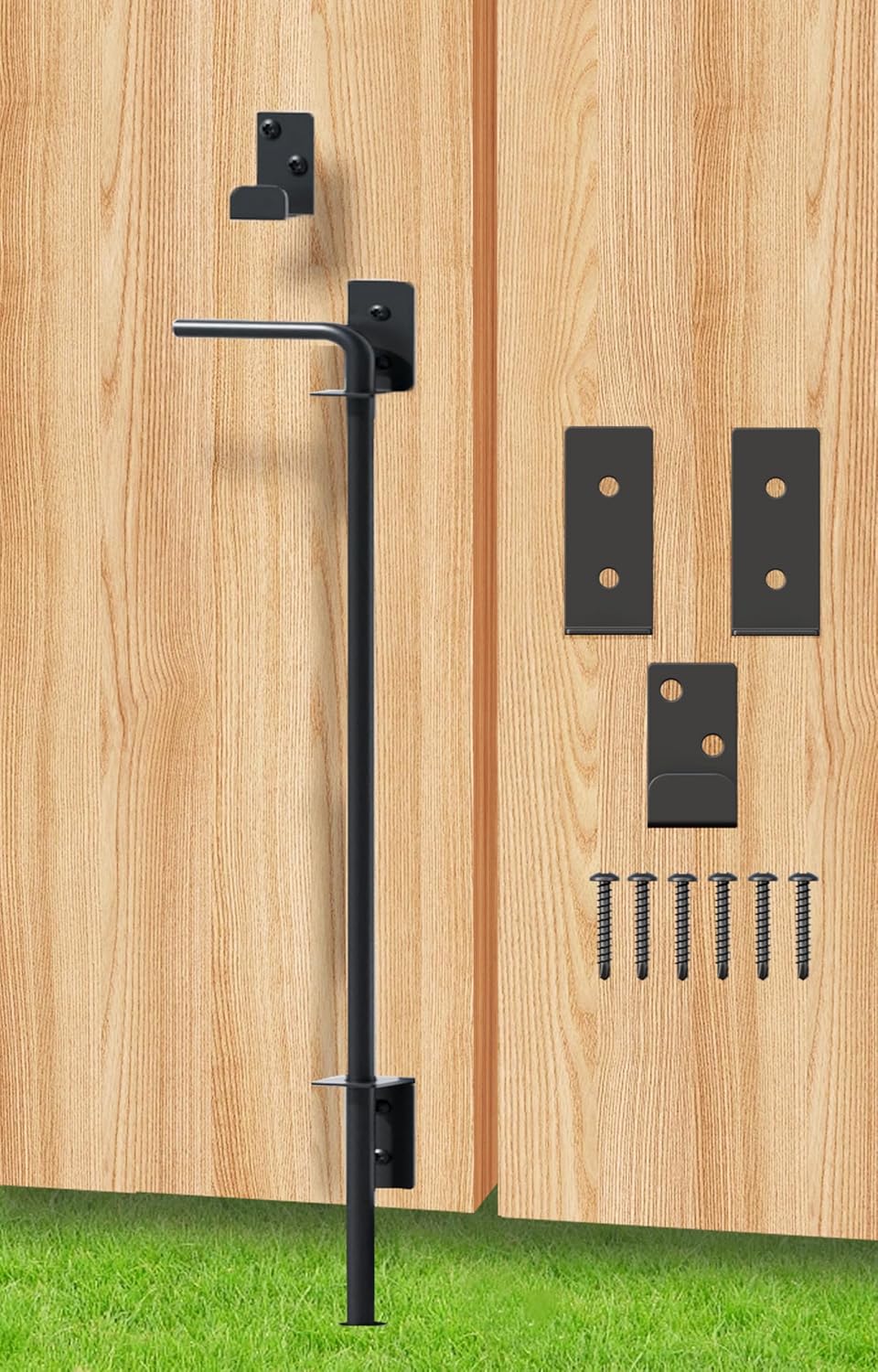 Cane Bolt Heavy Duty Gate Drop Rod 24 Inch Metal Gates Stopper for Wood PVC Vinyl Metal Fences Gates, Gate Ground Latches, Black Finish(1 Pack)