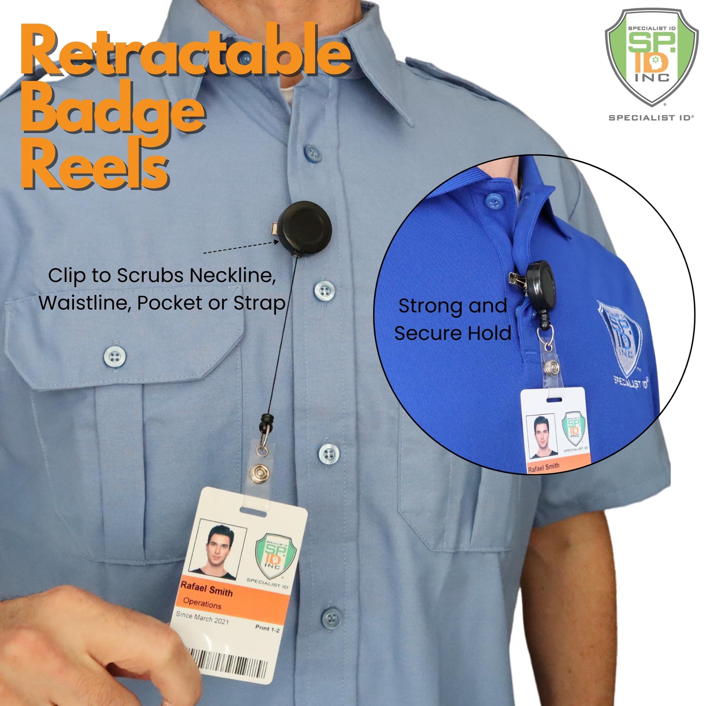 Bulk 25 Pack - Black Retractable Badge Reels with Alligator Swivel Clip & Vinyl Card Holder Strap by Specialist ID - Bulk Premium Black Retractable Name Badge Reels with Alligator Swivel Clip