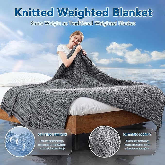 Topcee Knitted Weighted Blanket - 50"x60" 10lbs Cooling Chunky Knit Heavy Blanket for Adults Cable Yarn Knit Decorative No Beads Soft, Cozy and Cooling Weighted Throw Blankets Machine Washable