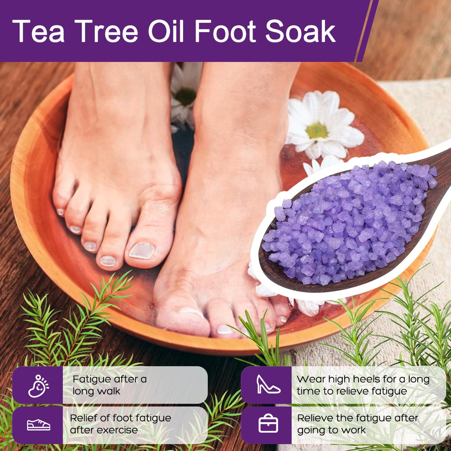 XIWEIOO 3 Pack Foot Soak Salts Kit Epsom Salt - Himalayan Pink Salt - Dead Sea Salt - Foot spa Care Best for Good Sleep Essential Oils Tea Tree Oi Lavender Rose for Women