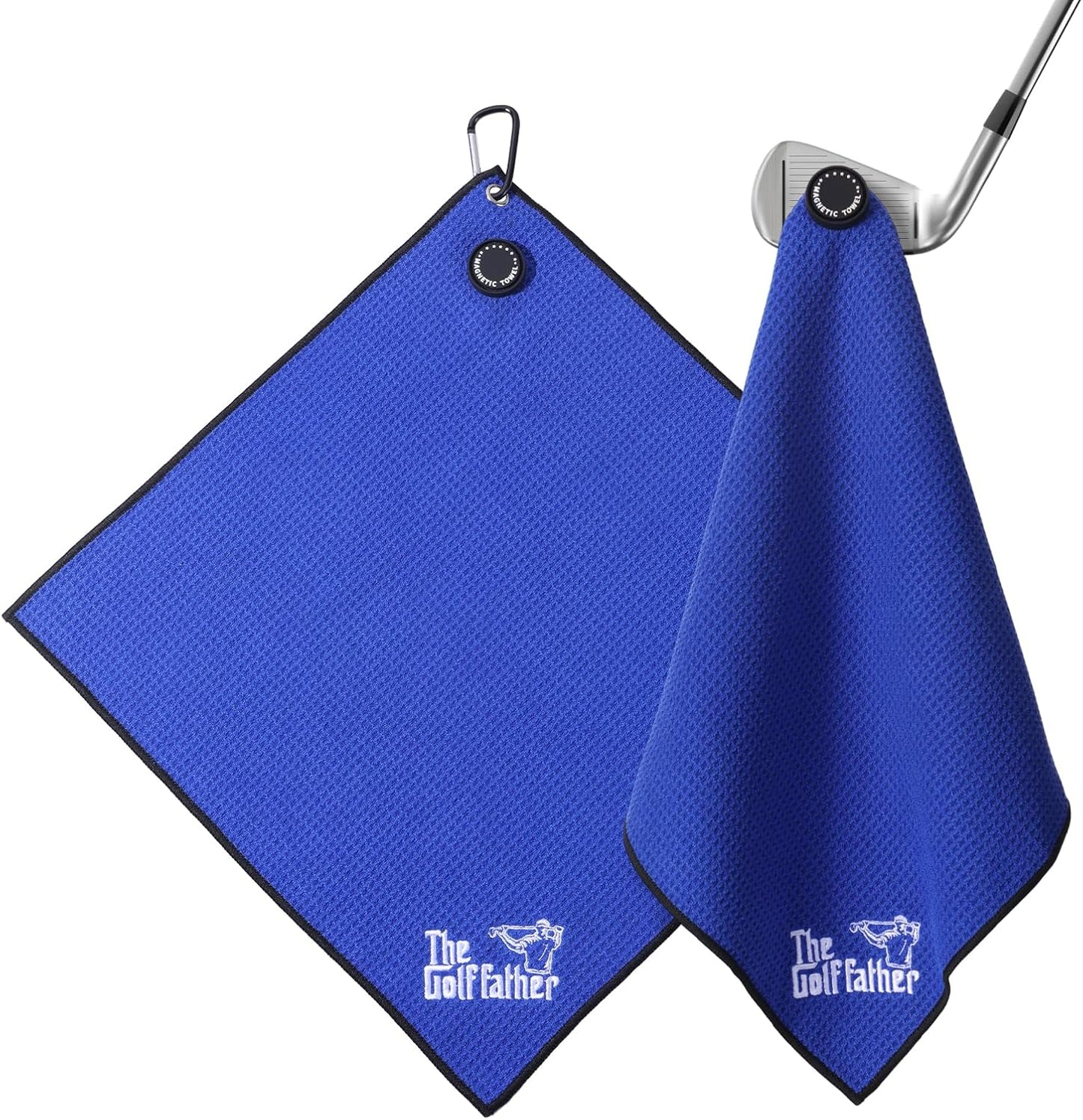 She's Pink Magnetic Golf Towel with Clip, 16"x16" Microfiber Waffle Weave, Quick-Dry Lint-Free Club & Ball Cleaning Cloth, Strong Magnet for Cart/Clubs, Blue, 1 Pack