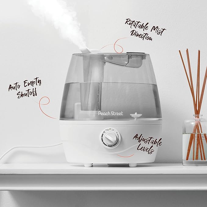 Cool Mist Humidifier - 2.2L Water Tank, for Bedroom, Baby, Quiet Ultrasonic Air Vaporizer, Adjustable Mist Level, 360 Nozzle Rotation, Auto-Shut Off, Large Area Humidifiers Easy Fill and Clean (Grey)