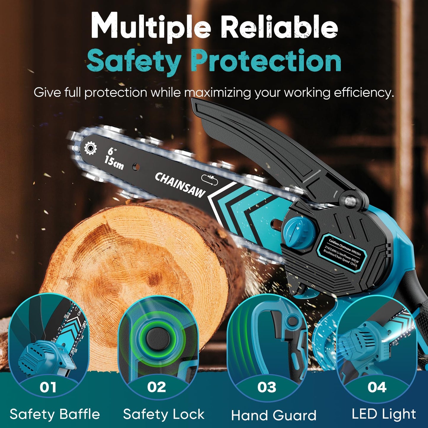 Mini Chainsaw- 6 Inch Electric Mini Chain Saw Cordless Battery Powered One-Hand Tree Trimming Saw, Portable Gardening Gadgets for Men, Unique Birthday Gifts (Blue)