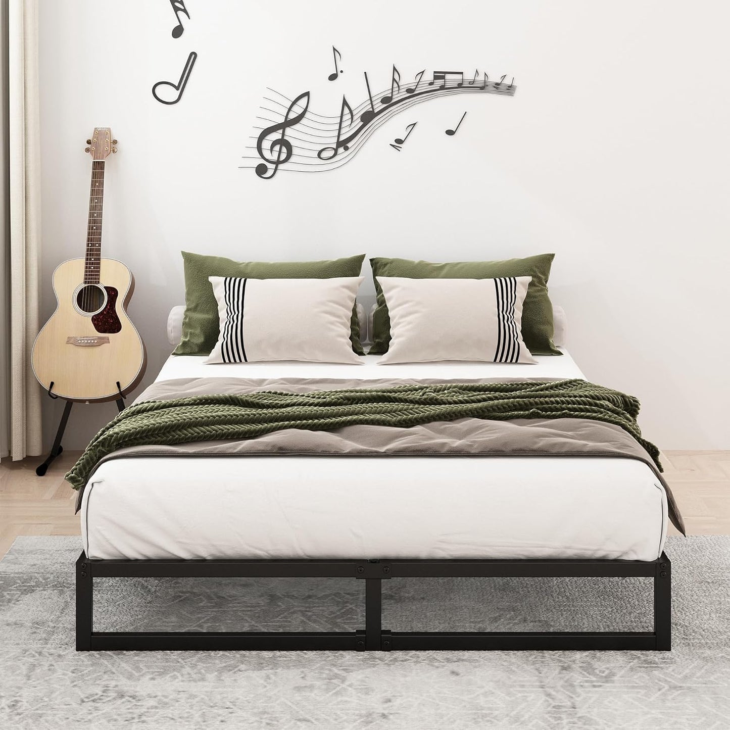 8 Inch Full Bed Frame No Box Spring Needed, Heavy Duty Metal Platform Beds with Sturdy Steal Slats for Mattress Foundation, Easy Assembly, Noise Free, Black