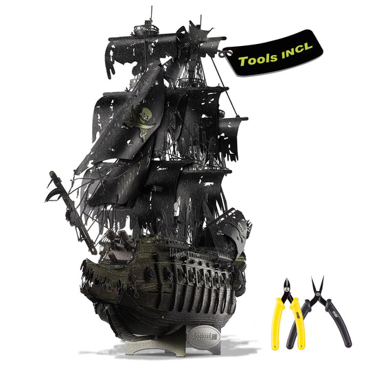 Piececool 3D Puzzles with DIY Tool Sets, Flying Dutchman Pirate Ship Model Building Kits, Difficult 3D Metal Puzzles for Adults, Great Christmas Birthday Gifts