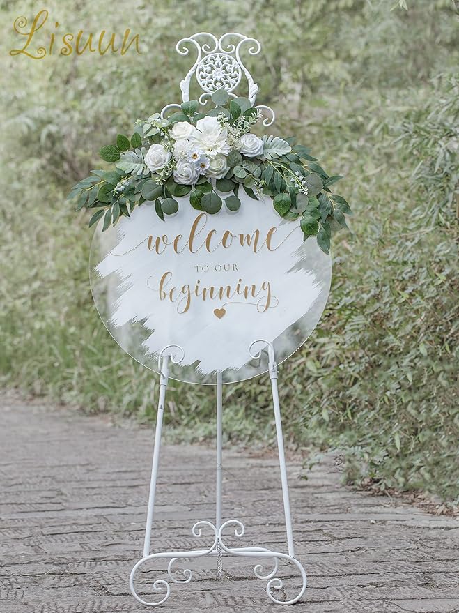 Wedding Arch Flowers, Artificial Floral Decor for Wedding Ceremony & Reception, Standard Size Large Flower Swag Set for Backdrop & Welcome Sign, Pack of 2 (Pure White & Ivory White)