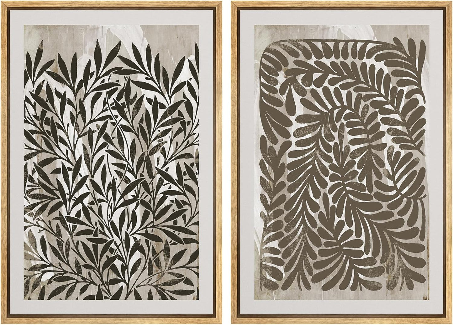 SIGNWIN Framed Canvas Print Wall Art Modern Botanical Abstract Black and Beige Leaf Illustrations Decorative for Living Room, Bedroom, Office - 16"x24"x2 Natural