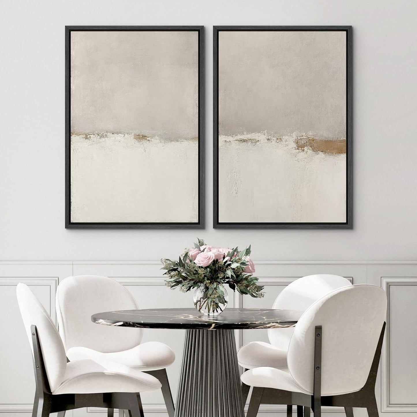 SIGNWIN Framed Canvas Print Wall Art Beige Gray Paint Strokes Abstract Grunge Landscape Prints Modern Art Minimalist Neutral Decor for Living Room, Bedroom, Office - 24"x36"x2 Black
