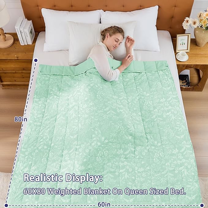 yescool Weighted Blanket for Adults (15 lbs, 60" x 80", Cerulean) Cooling Heavy Blanket for Sleeping Perfect for 140-160 lbs, Queen Size Breathable Blanket with Premium Glass Bead, Machine Washable