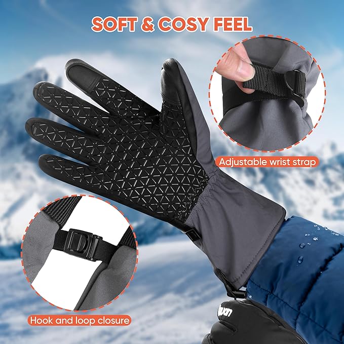 ihuan Winter Waterproof Ski Gloves Men Women, Snow Warm Cycling Cold Weather, Driving Biking Running