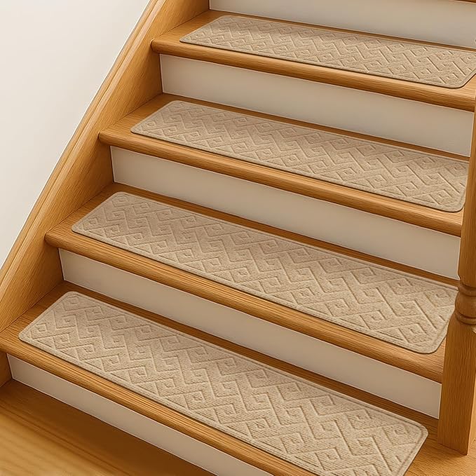 Stair Treads for Wooden Steps, 8" X 30" Non Slip Stair Runner Carpet Indoor with Reusable Adhesive Backing, Soft Tread Mat for Stairs, Ideal for Home Kid Dog, Polyester TPR Backing Stair Rugs-4 Pack