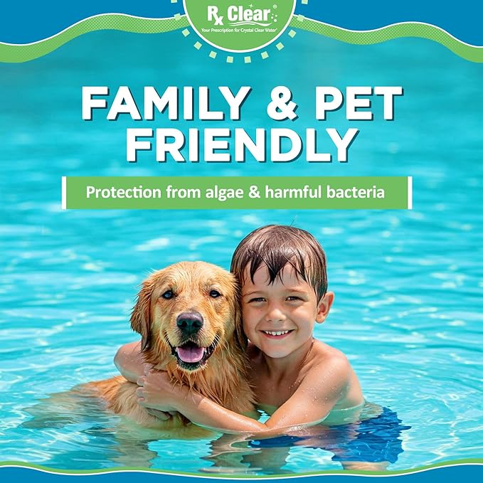 Rx Clear 8 lbs Granular Pool Chlorine | Use As Bactericide, Algaecide, & Disinfectant in Swimming Pools, Hot Tubs, & Spas | Stabilized, Fast Dissolving & UV Protected