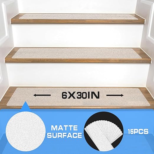 LadyRosian Outdoor Stair Treads Non Slip 15-Pack Clear 6" x 30" - Weather Resistant Adhesive Heavy Grip Tape - Waterproof Anti Skid Strips