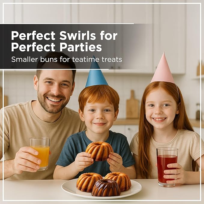 Wrenbury Swirl Buntz Pan for Baking Mini Non-Stick - 6 Cup Fluted Cake Tin for Small Cakes - PFOA Free and Dishwasher Safe - 3.75” Cup Width