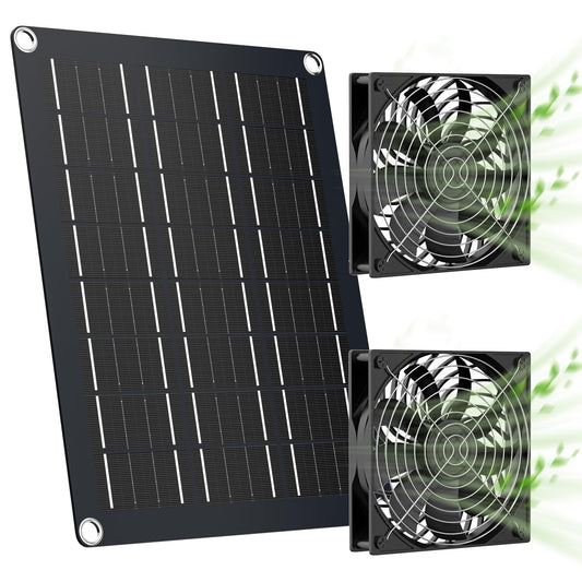 Marbero 4.7 Inch Solar Powered Fan Kit, 15W Solar Panel With 2 Waterproof Fans, Intake Or Exhaust Air Fan Wtih 13 Ft Cable For O