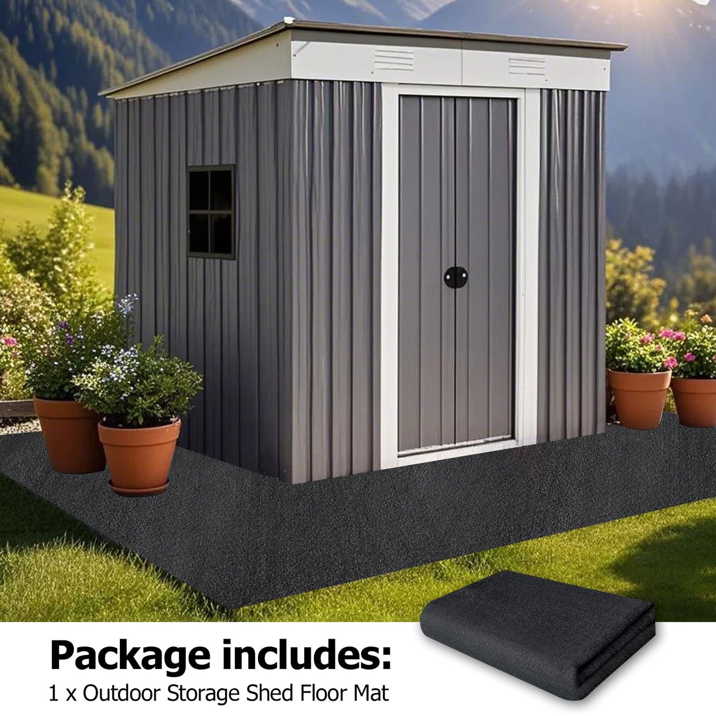 RUNZEG Outdoor Storage Shed Floor Mat, 8.2*10.2FT Waterproof Washable Garden Flooring Pad with Non Slip Backing, Soft Furniture Patio Covering Carport dust Oil Mat-Tool Shed, Storage Shed Not Included