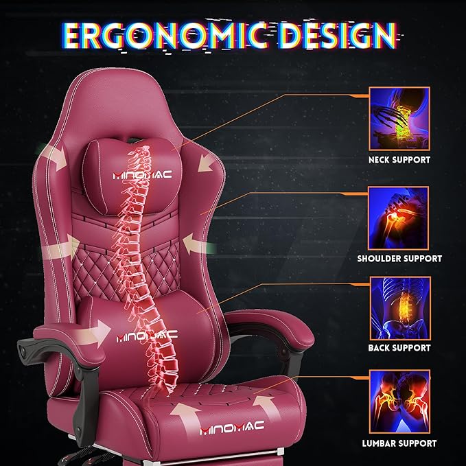 Gaming Chair,Ergonomic Computer Gaming Chair,400lb Load-Bearing,Retractable Footrest/Waist Support/Ergonomic Backrest[Spring + 4D Sponge] (RED)