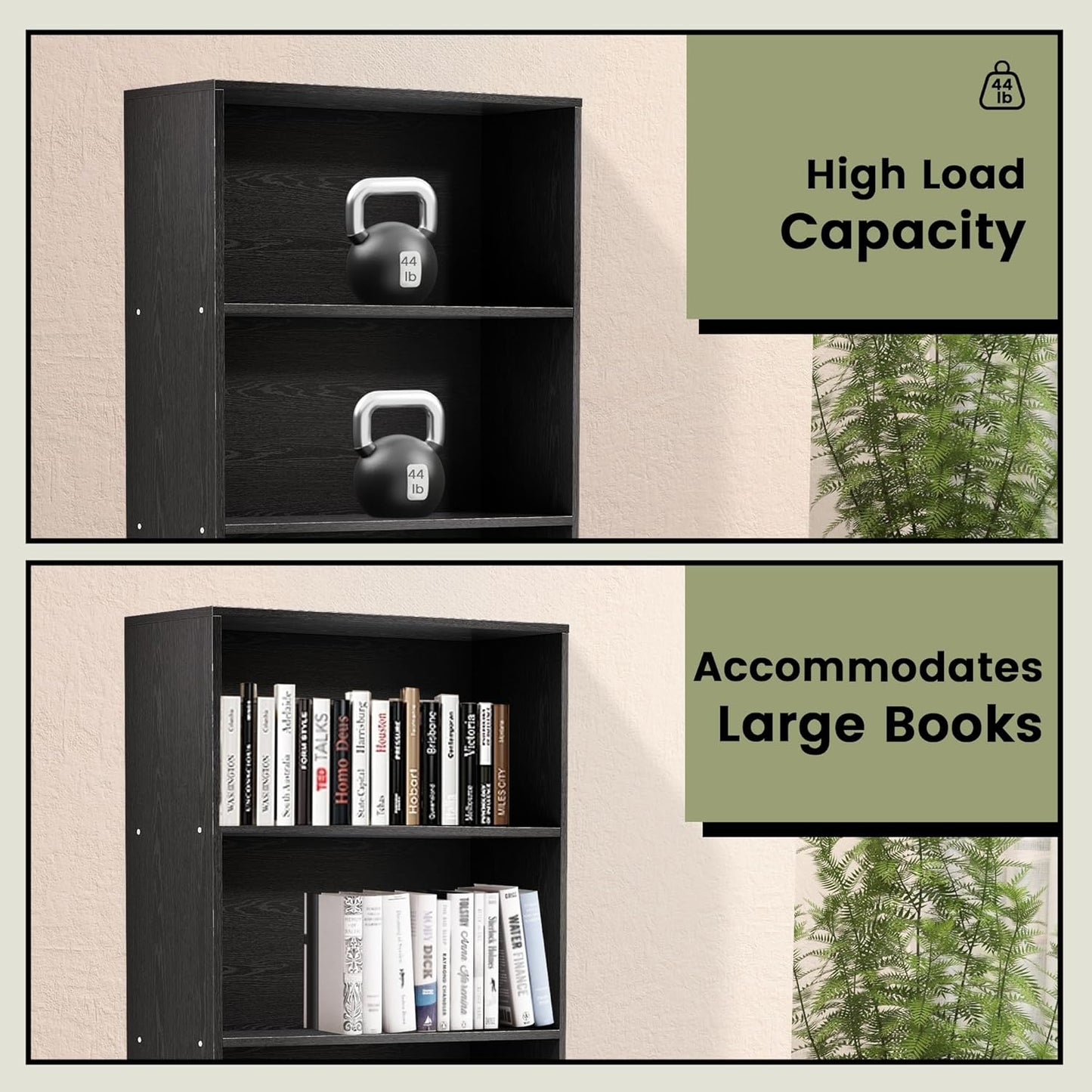 71" Tall Bookcase, 6-Tier Open Display Storage Shelves, Floor Standing Large Book Shelf for Living Room, Home Office, Bed Room, Black