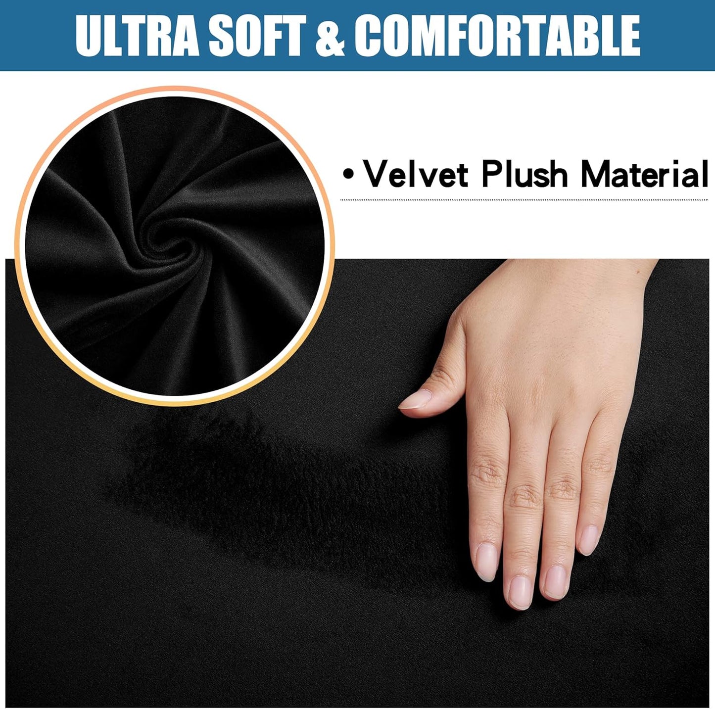Smiry Velvet Seat Covers for Dining Room Chair Set of 2, Stretch Fit Removable Washable Chair Seat Cushion Protector Slipcovers with Ties, Black
