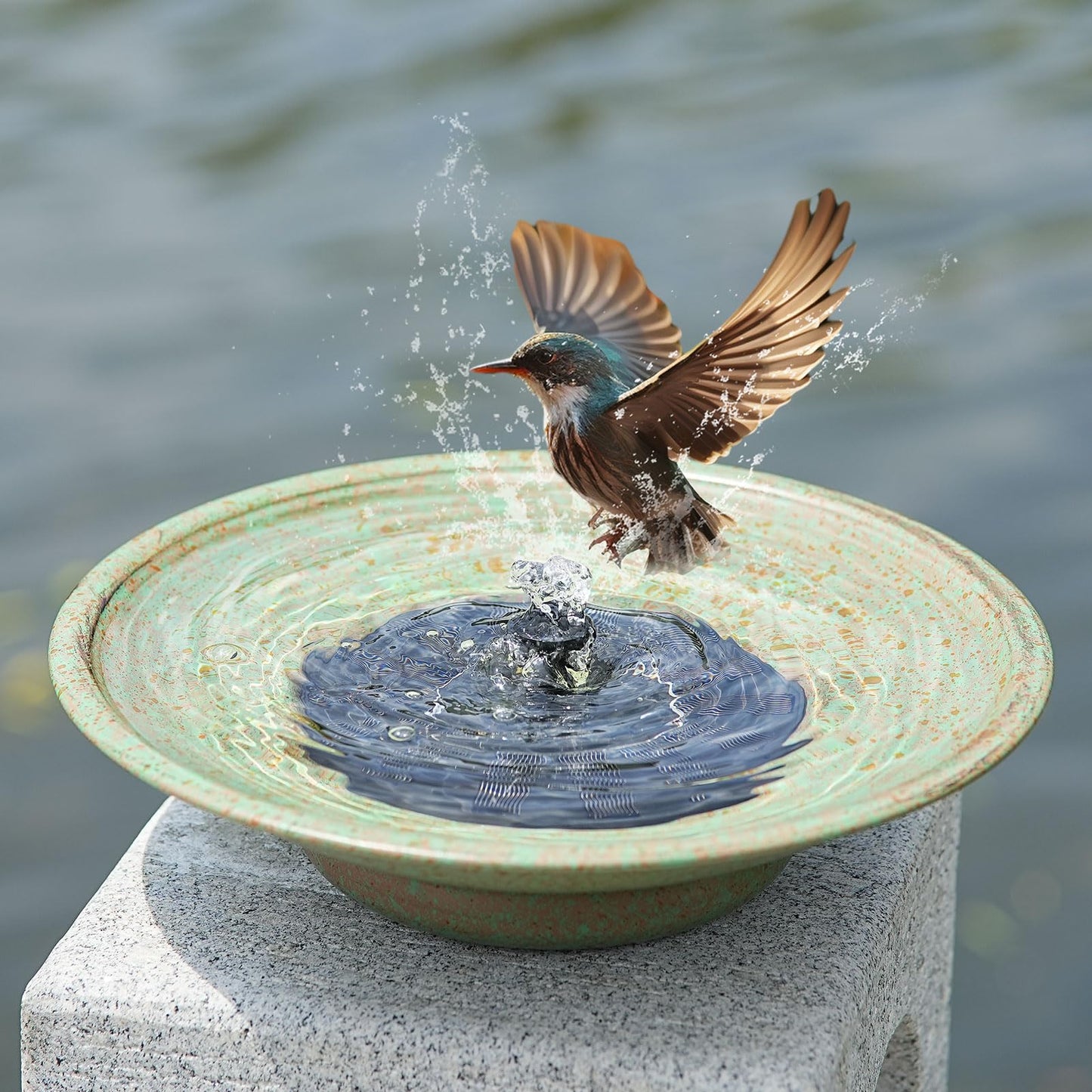HOUYANG Solar Fountain Bird Bath, Metal Bird Bath Bubbler, Outdoor Bird Bath Bowl, for Outdoors Garden Patio Decor.