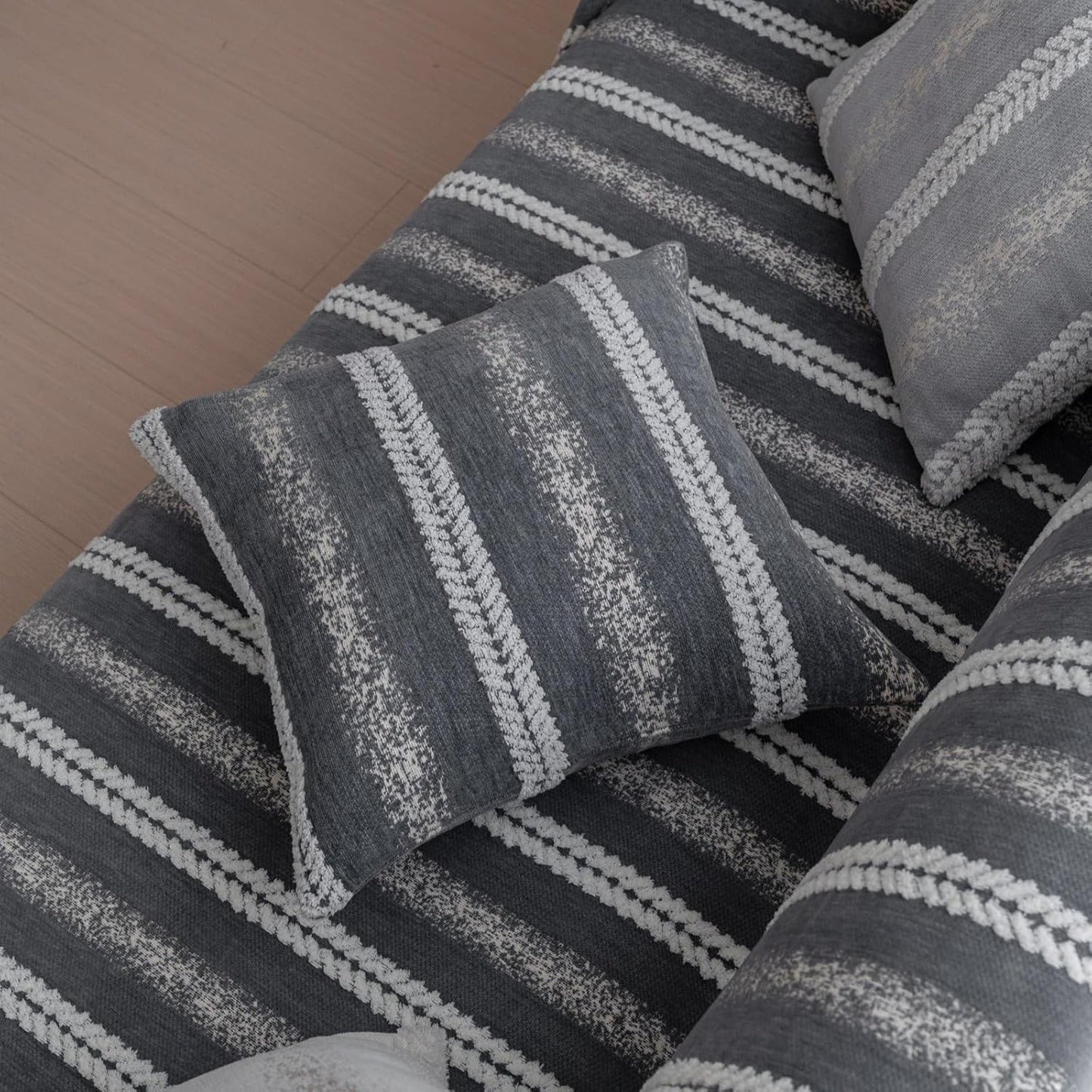 Pack of 1 Decorative Throw Pillow Covers 12x20 Inch, Pillow Cases for Living Room Couch Bedroom Farmhouse Home Decor, Soft Stripe Chenille Cushion Covers for Sofa Grey,12''x20''