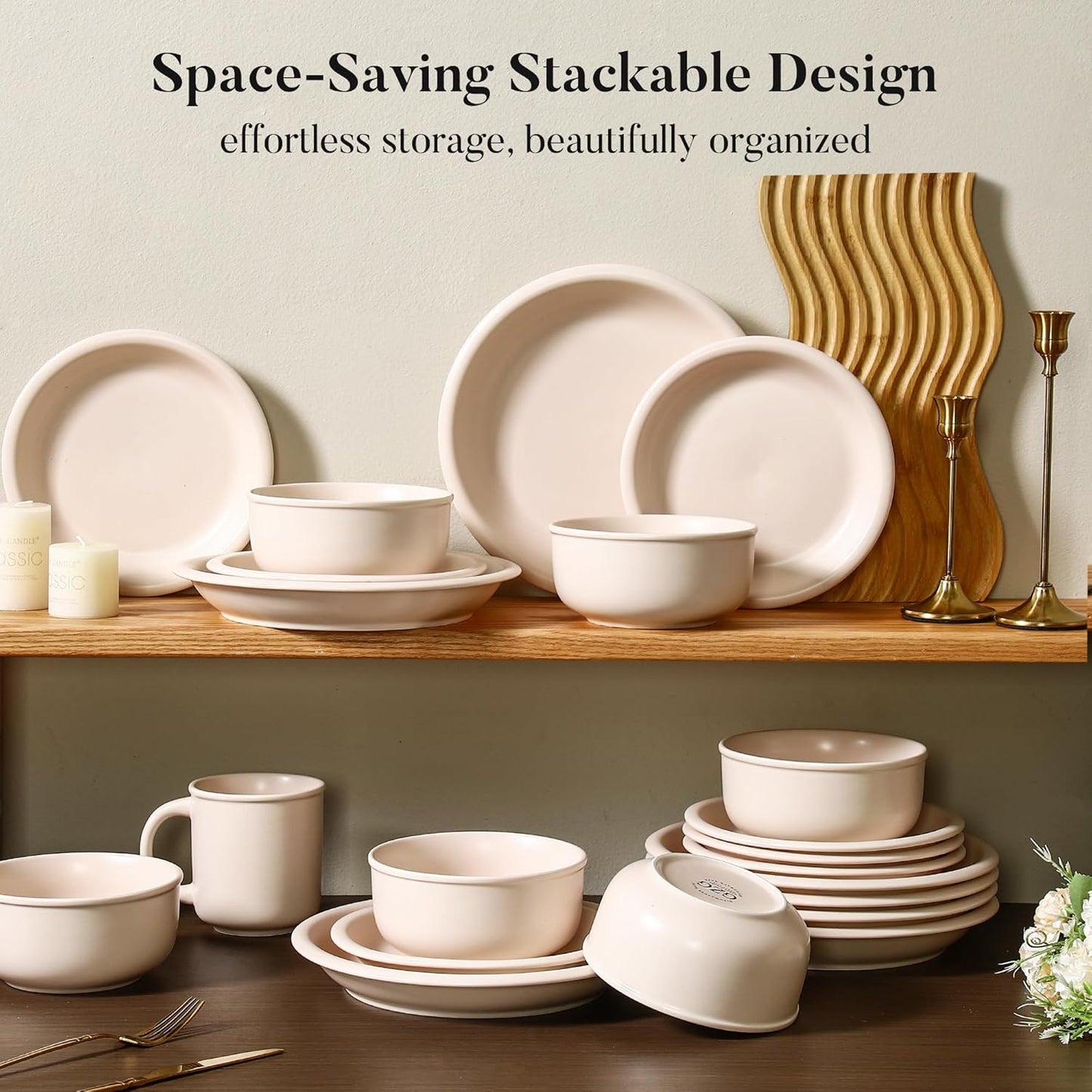 GZG Vintage Series - Ceramic Dinnerware Set for 4, 12 Pieces Stoneware Plates and Bowls Set, Lead-Free, Handcrafted Dishes Set, Microwave & Dishwasher Safe - Cream White