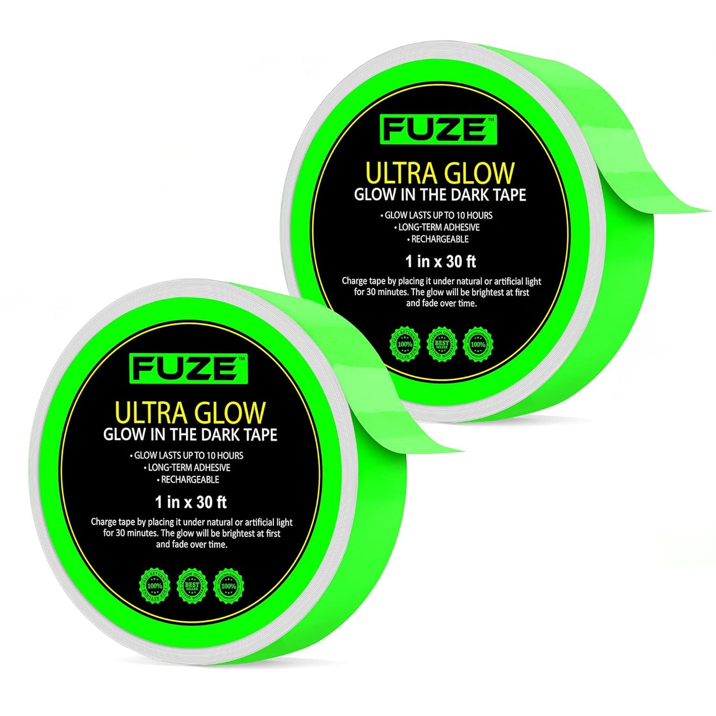 Lockport Glow in The Dark Tape - 2 Pack - 30 Ft x 1 in - Bright - Rechargeable - Reflective - Halloween Decoration, Night Decorations, Safety and Home Marking