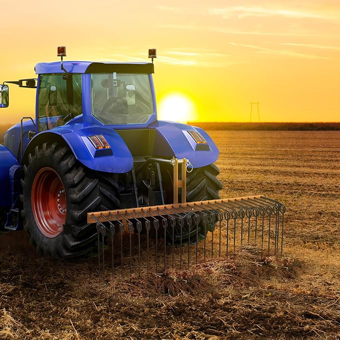 YITAMOTOR 60" Tow Behind Landscape Rake, 3 Point Quick Hitch Lawn Dethatcher Rakes with 28 Steel Tines for Category 1 Tractors, Heavy Duty Powder Coated Finish Tools for Leaves, Pine Needles, Straw