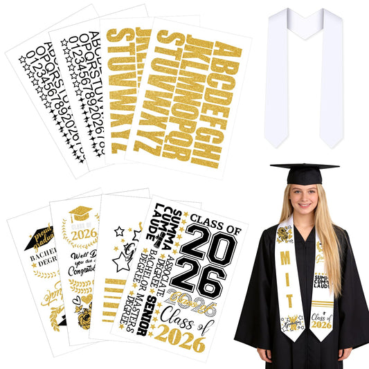 Meetory Graduation Stole Sash - Personalized Iron on transfers, DIY Customize Graduation Stole, Class of 2026 Decorations, Custom Iron on transfers for Graduation