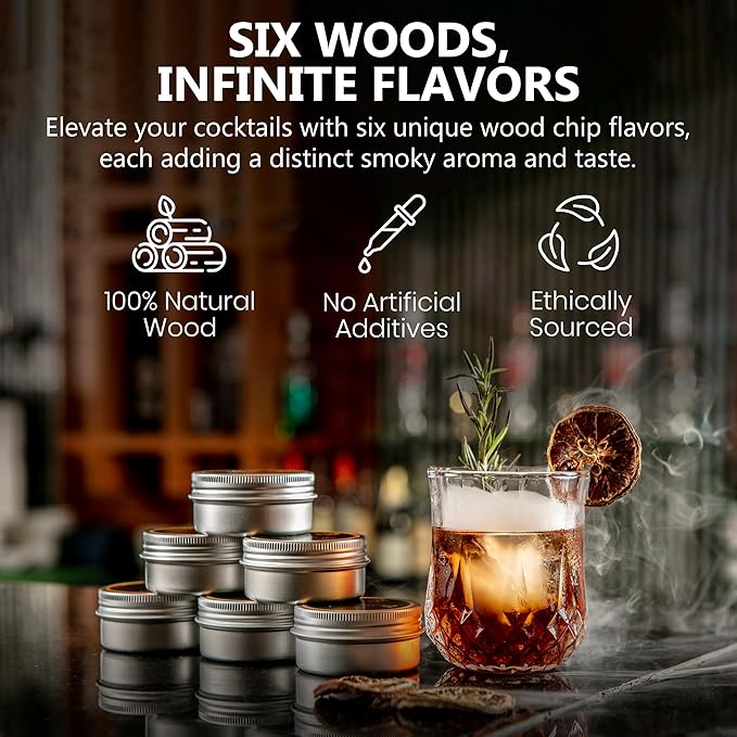 Silva Imbue Whiskey Smoker Kit with Torch – 6 Wood Chips, Oak Lid, Glasses, Ice Molds, Bar Tools & Recipe Book – Whiskey & Bourbon Cocktail Smoker Set